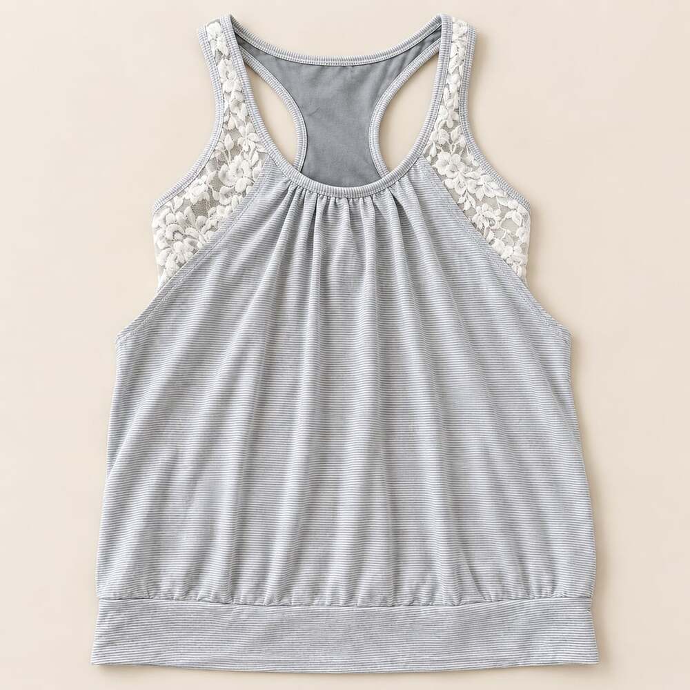 Pure + Good Striped Tank Top White Lace Back L (n1)